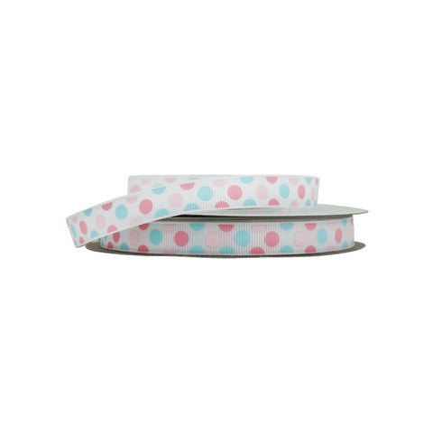 RIBBON PINK BLUE POLKA 13MMX25M (#103410)