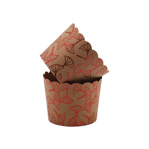 MUFFIN BAKING CASE KRAFT 48X50MM FOIL RED FAN 50PC (#103473)