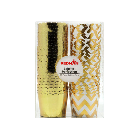 MUFFIN BAKING CASE SET 48X50MM FOIL GOLD 50PC (#103479)