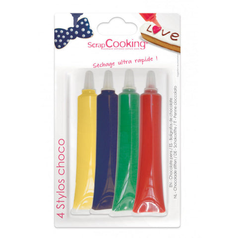 CHOCOLATE PEN RED BLUE YELLOW GREEN 4X25G (#108056)
