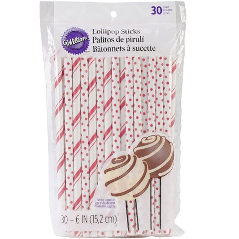 LOLLIPOP STICKS RED 6 INCH 30PCS 1912-4002 (#58564)