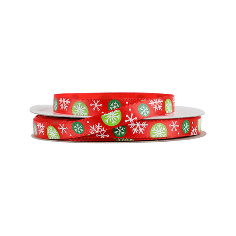 RIBBON XMAS SNOWFLAKE RED 9MMX25M (#62031)