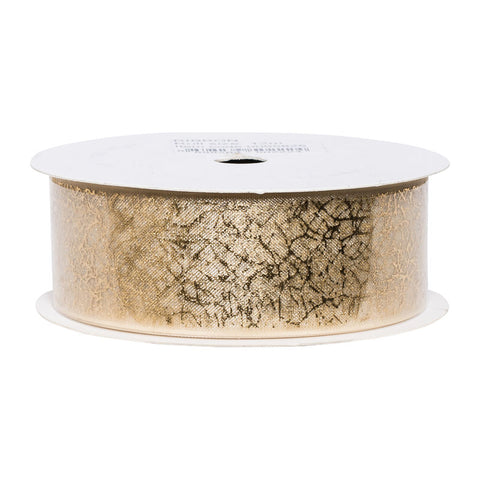 RIBBON BEIGE W GOLD PRINT 25MMX12M (#65825)