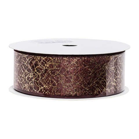RIBBON MAROON W GOLD PRINT 25MMX12M (#65826)