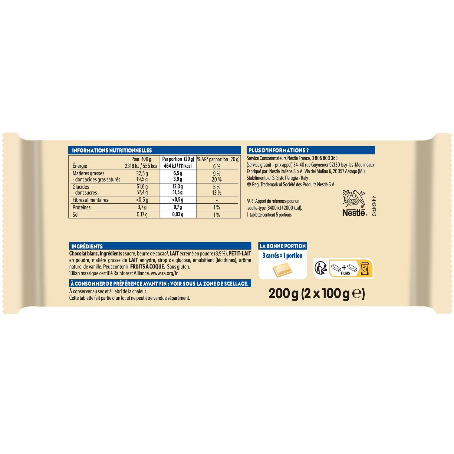 GALAK WHITE CHOCOLATE BAR 2X100G (