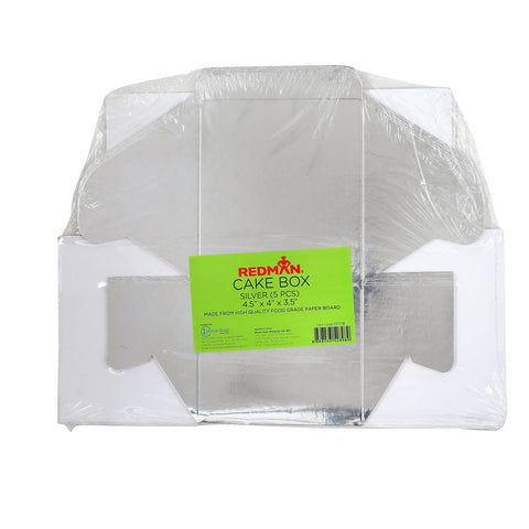 SILVER CAKE BOX 4.5X4X3.5" 5PC (#101778)