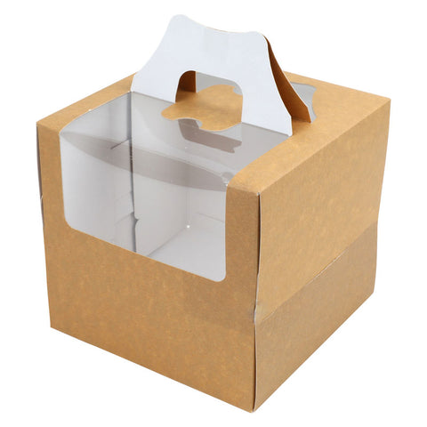 COATED KRAFT CAKEBOX WINDOW HANDLE 6.5X6.5X6" 5PC (#101787)