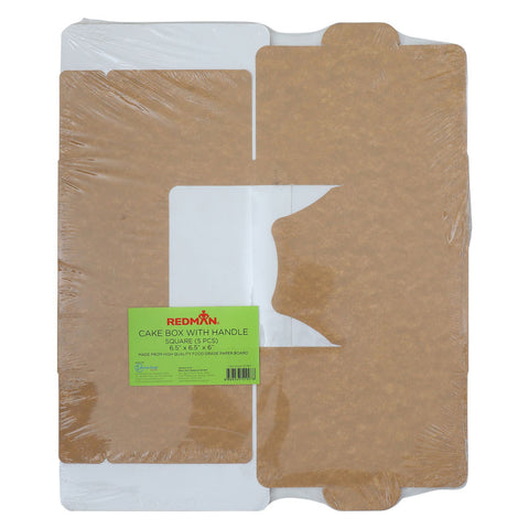 COATED KRAFT CAKEBOX WINDOW HANDLE 6.5X6.5X6" 5PC (#101787)