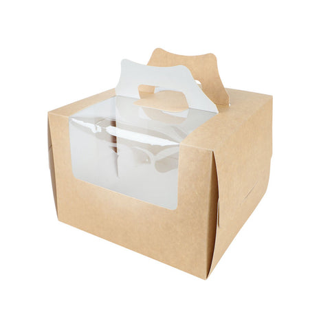 COATED KRAFT CAKE BOX WINDOW HANDLE 8X8X5.5" 5PC (#101789)