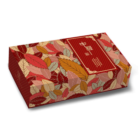 MOONCAKE BOX W TRAY 8S RED LEAF 5SET (#102175)