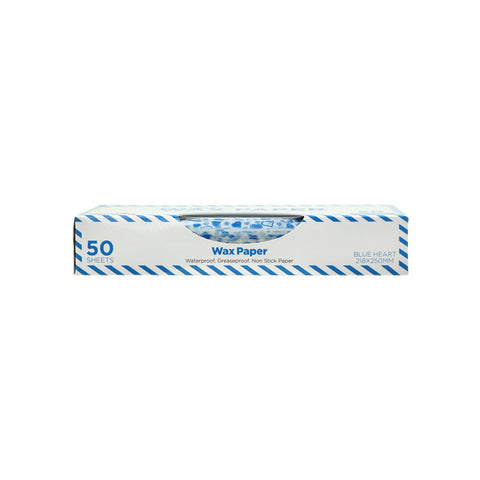 WAX PAPER BLUE HEART 218X250MM 50PC (#102557)