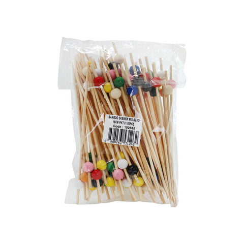 BAMBOO SKEWER MIX BEAD 15CM 100PC (#102885)