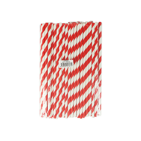 PAPER STRAW RED/WHITE 6X197MM 100PC (#103227)