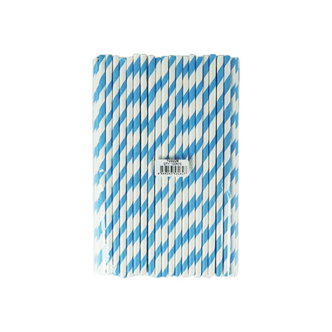 PAPER STRAW BLUE/WHITE 6X197MM 100PC (#103228)