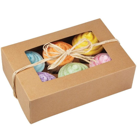 KRAFT CUPCAKE BOX 6CAV W WINDOW 415-0740 2PC (#103405)