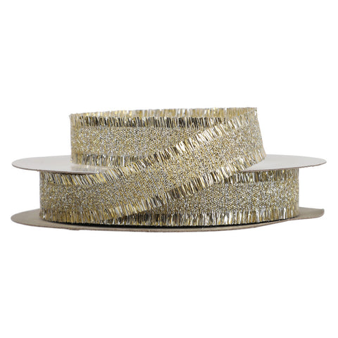 RIBBON CHAMPAGNE GOLD FRAY EDGE 16MMX25M (#103545)