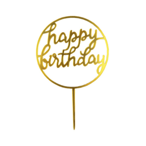 HAPPY BIRTHDAY ARCYLIC INSERT ROUND GOLD (#103557)