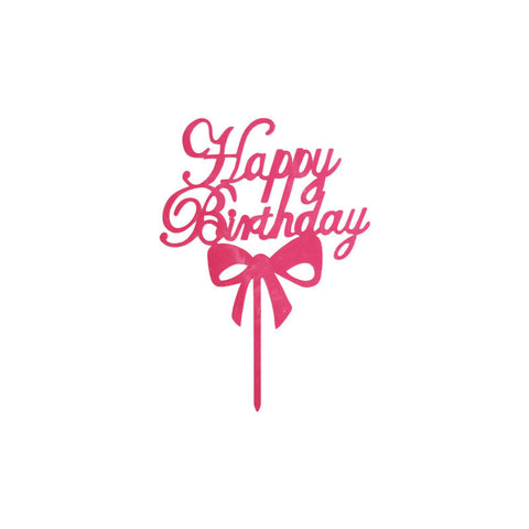 HAPPY BIRTHDAY ARCYLIC PICK PINK RIBBON (#103561)