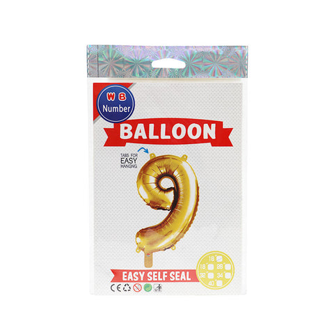BALLOON NUMBER 9 GOLD 16" (#103713)