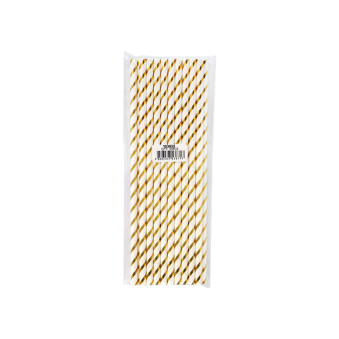 PAPER STRAW GOLD STRIPE 6X197MM 20PC (#103835)