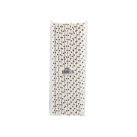 PAPER STRAW BLACK POLKA DOT 6X197MM 20PC (#103837)