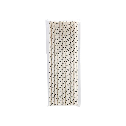 PAPER STRAW BLACK POLKA DOT 6X197MM 20PC (#103837)