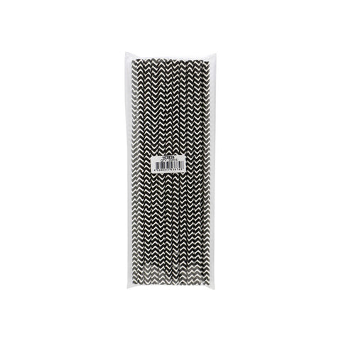 PAPER STRAW BLACK CHEVRON 6X197MM 20PC (#103839)
