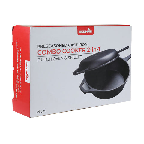 26CM 2IN1 CAST IRON COMBO COOKER BLACK (#104935)