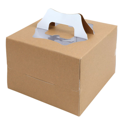 700GSM KRAFT CAKE BOX WINDOW HANDLE 8X8X5.5" 5PC (#105622)