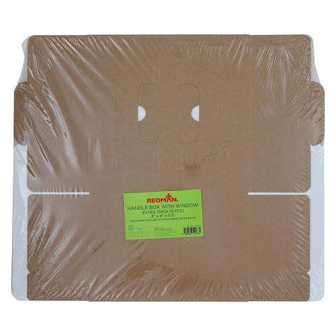 700GSM KRAFT CAKE BOX WINDOW HANDLE 8X8X5.5" 5PC (#105622)