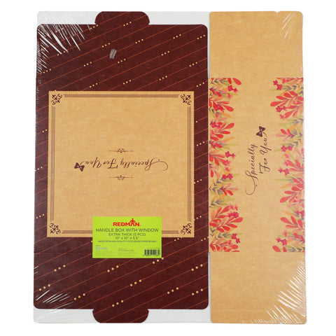 700GSM KRAFT CAKEBOX WINDOW HANDLE 10X10X5.5" 5PC (#105629)