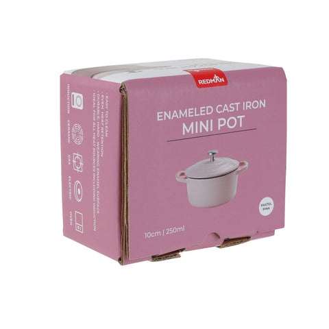10CM CAST IRON ENAMEL MINI POT-PASTEL PINK (#105757)