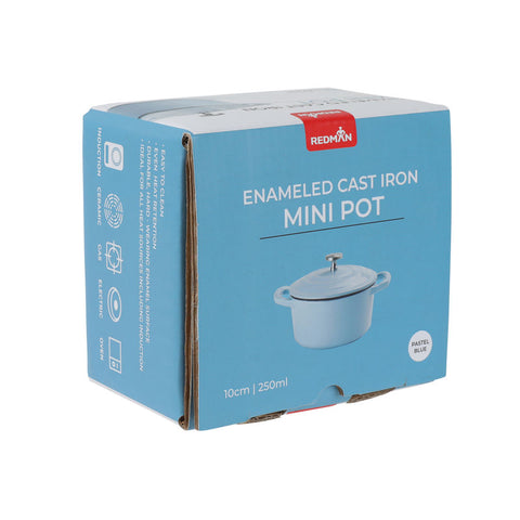 10CM CAST IRON ENAMEL MINI POT-PASTEL BLUE (#105758)