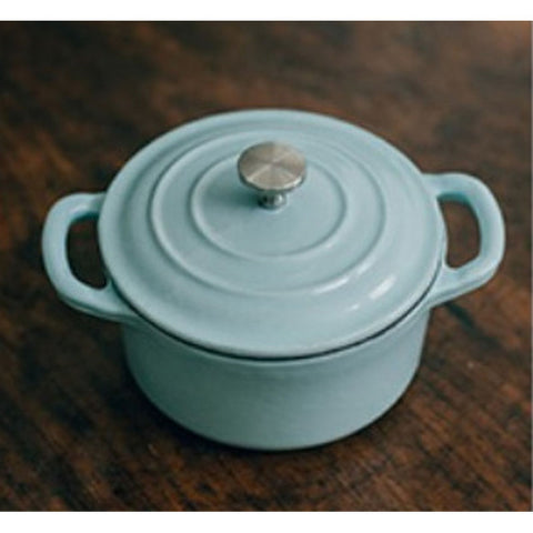 10CM CAST IRON ENAMEL MINI POT-PASTEL BLUE (#105758)