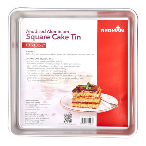 SQUARE CAKE TIN ALUM ANODIZED 10X10X3" (#106526)
