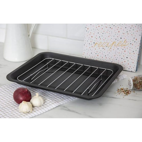 NON-STICK BLACK ROASTER PAN WITH RACK 39X31X4CM (#106890)