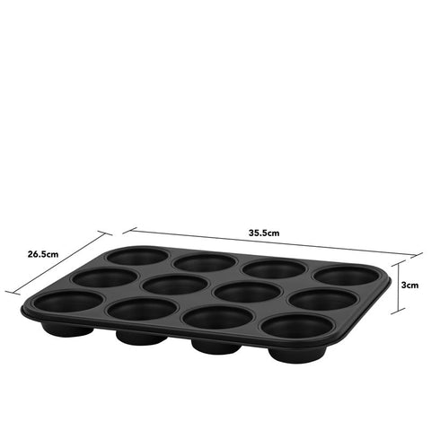 12CAV NON-STICK BLACK MUFFIN PAN 35.5X26.5X3CM (#106898)