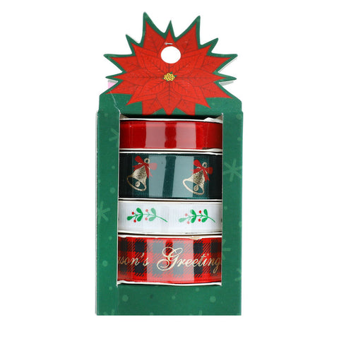 RIBBON XMAS RED GREEN WHITE SET OF 4X1YD (#107006)