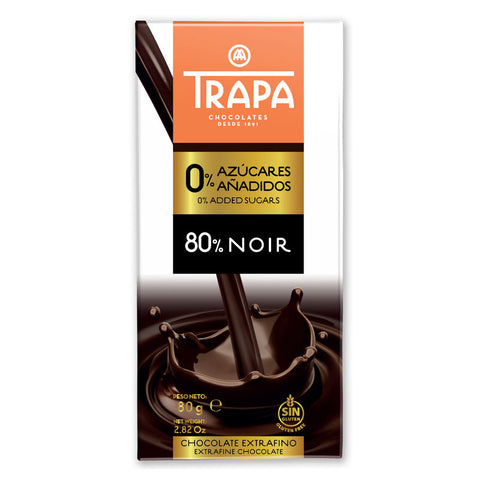 DARK CHOCOLATE BAR NO SUGAR ADDED 80% 80G (#107216)