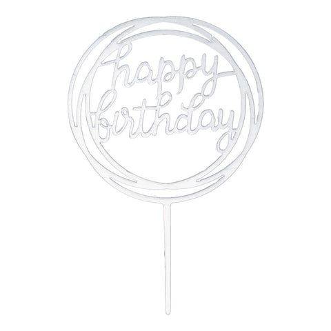ARCYLIC PICK HAPPY BIRTHDAY ROUND SILVER (#107225)