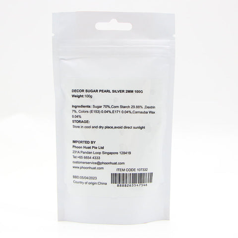 DECOR SUGAR PEARL SILVER 2MM 100G (#107332)