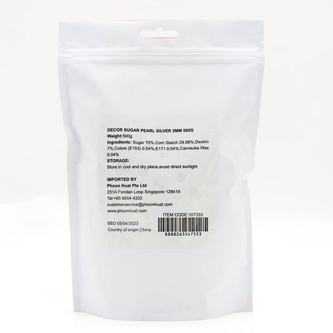 DECOR SUGAR PEARL SILVER 2MM 500G (#107333)