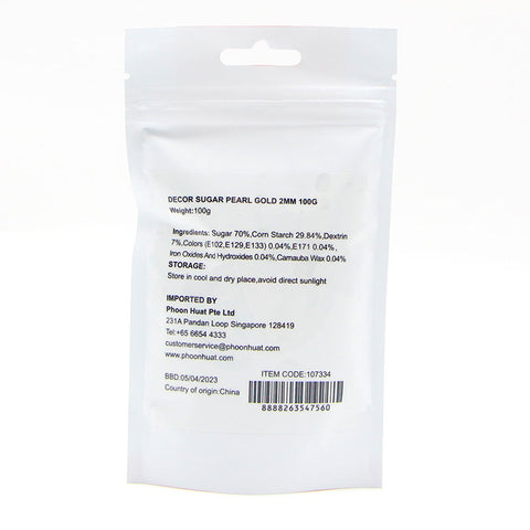 DECOR SUGAR PEARL GOLD 2MM 100G (#107334)