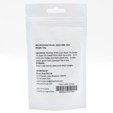 DECOR SUGAR PEARL GOLD 4MM 100G (#107336)