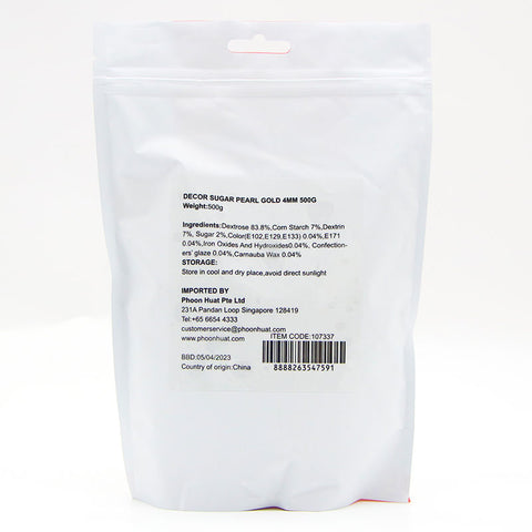 DECOR SUGAR PEARL GOLD 4MM 500G (#107337)