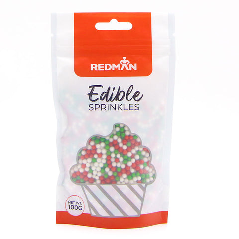 DECOR SUGAR PEARL RED GREEN WHITE 4MM 100G (#107348)