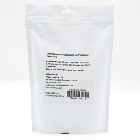 DECOR SUGAR PEARL RED GREEN WHITE 4MM 500G (#107349)