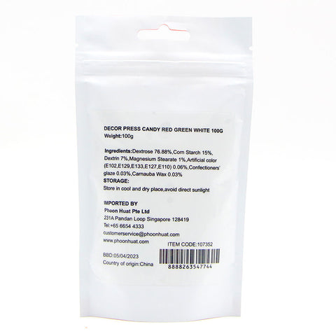 DECOR PRESS CANDY PILL RED GREEN WHITE 100G (#107352)