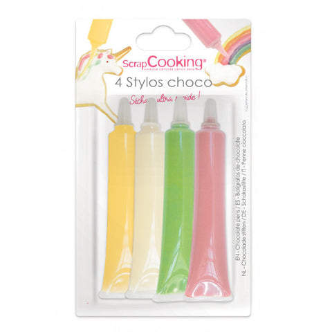 CHOCOLATE PEN PINK GREEN YELLOW WHITE 4X25G (#108054)