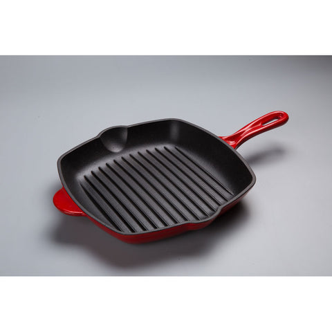 28CM SQUARE CAST IRON ENAMEL GRILL PAN RED (#108250)